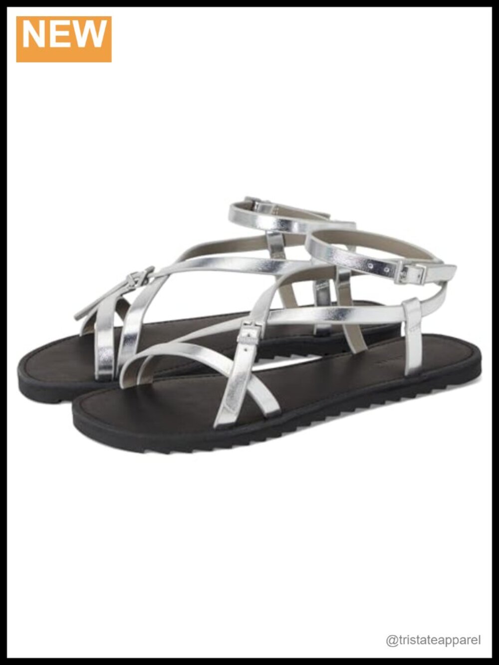 Leather Flat Sandals with Adjustable Buckle Strap